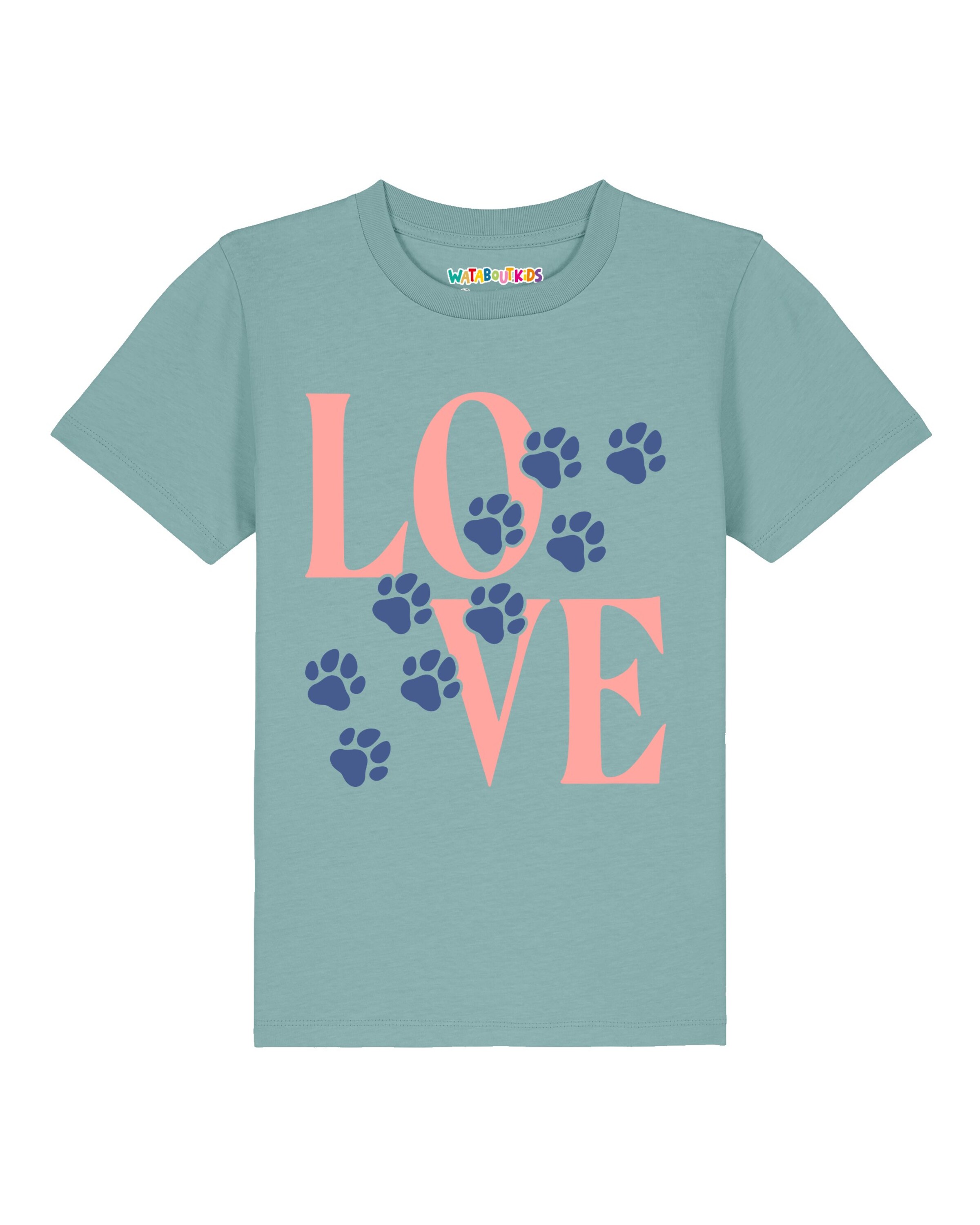 watabout.kids Shirt 'Pfotenliebe' in 104 in de kleur Blauw / Turquoise / Rosa, Productweergave
