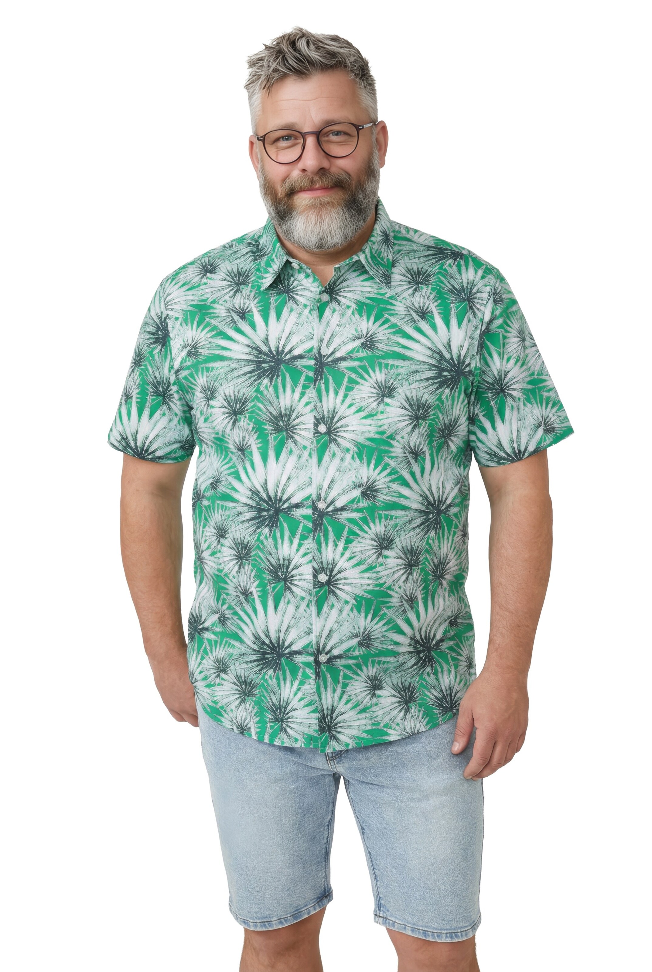 Men Plus Comfort fit Overhemd in Groen: voorkant