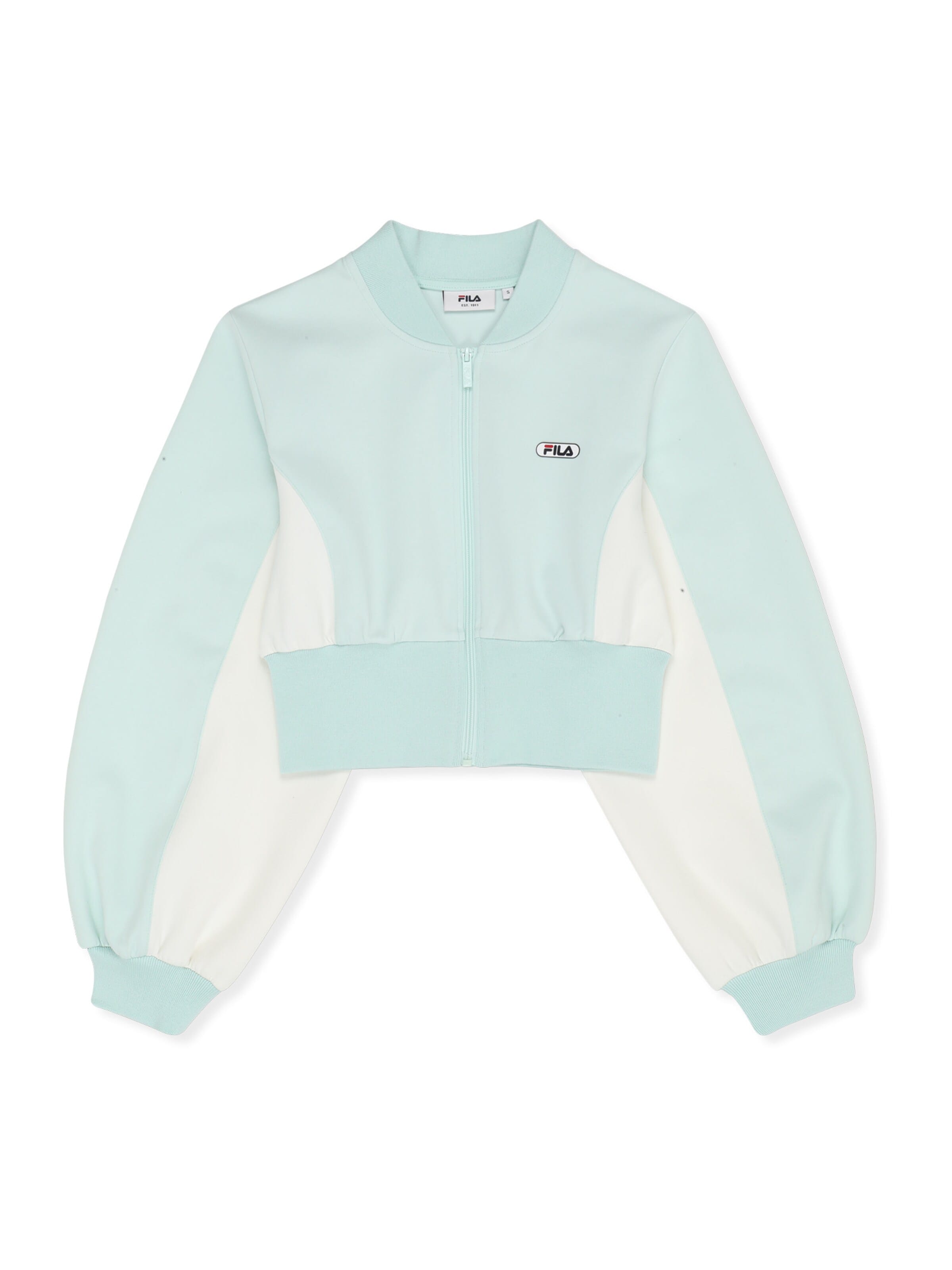 FILA Sweatvest 'LECORE cropped high rib scuba track jacket' in Blauw