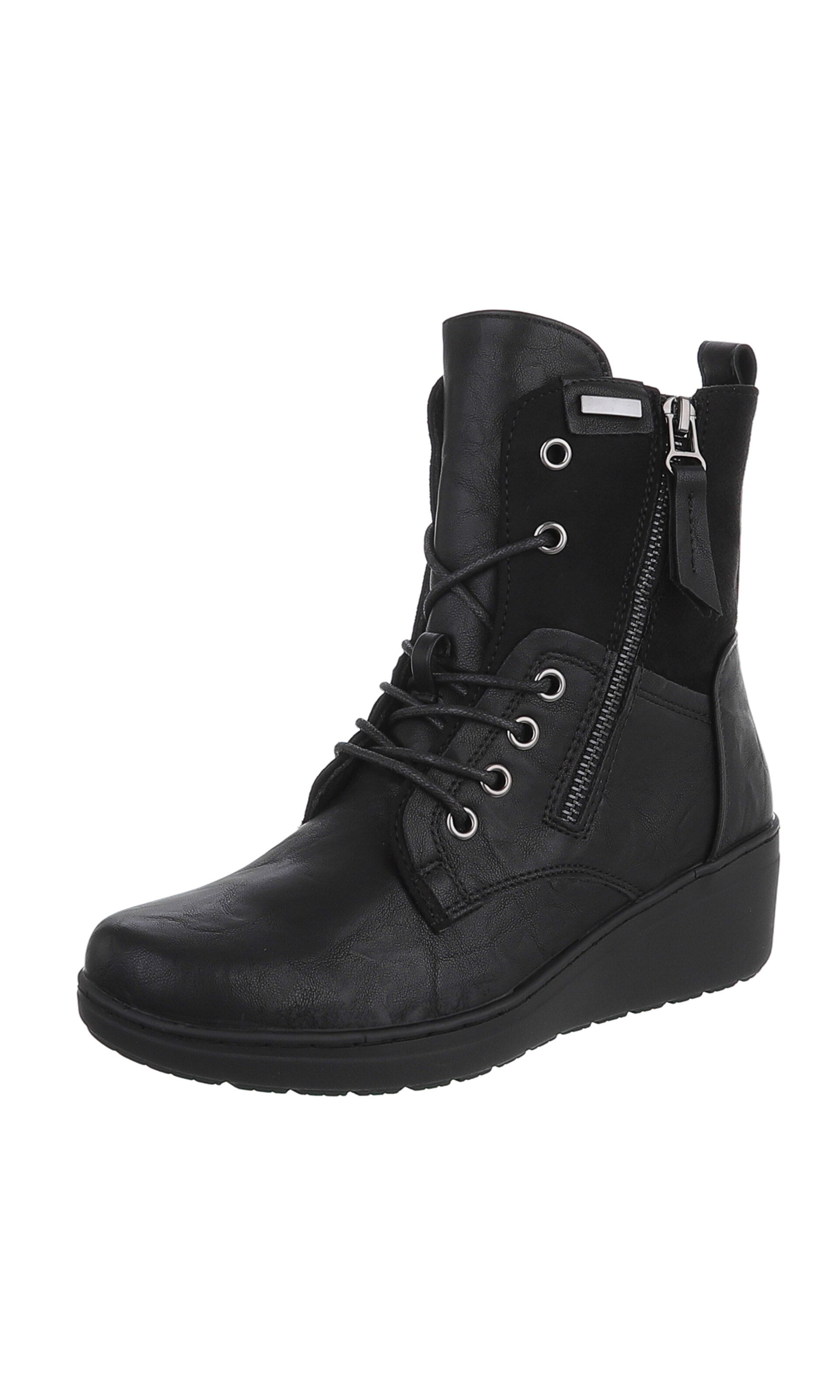 Ital-Design Lace-Up Ankle Boots in Black: front