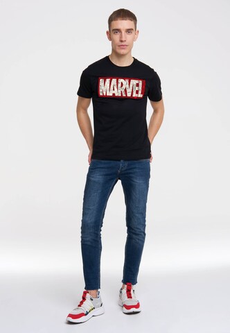 LOGOSHIRT Shirt 'Marvel Comic Block Logo' in Zwart