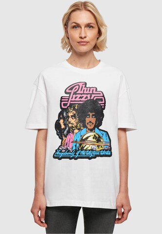 Merchcode Oversized shirt 'Thin Lizzy - Album Tracklisting' in Wit: voorkant