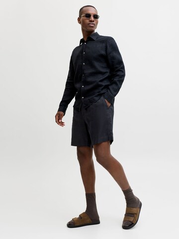 JACK & JONES Wide Leg Lærredsbukser 'JPSTBill JJLawrence' i sort