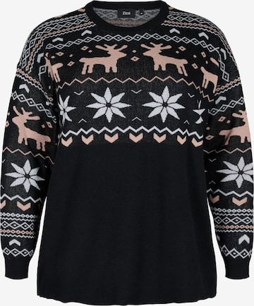 Zizzi Sweater 'Raindeer' in Black: front