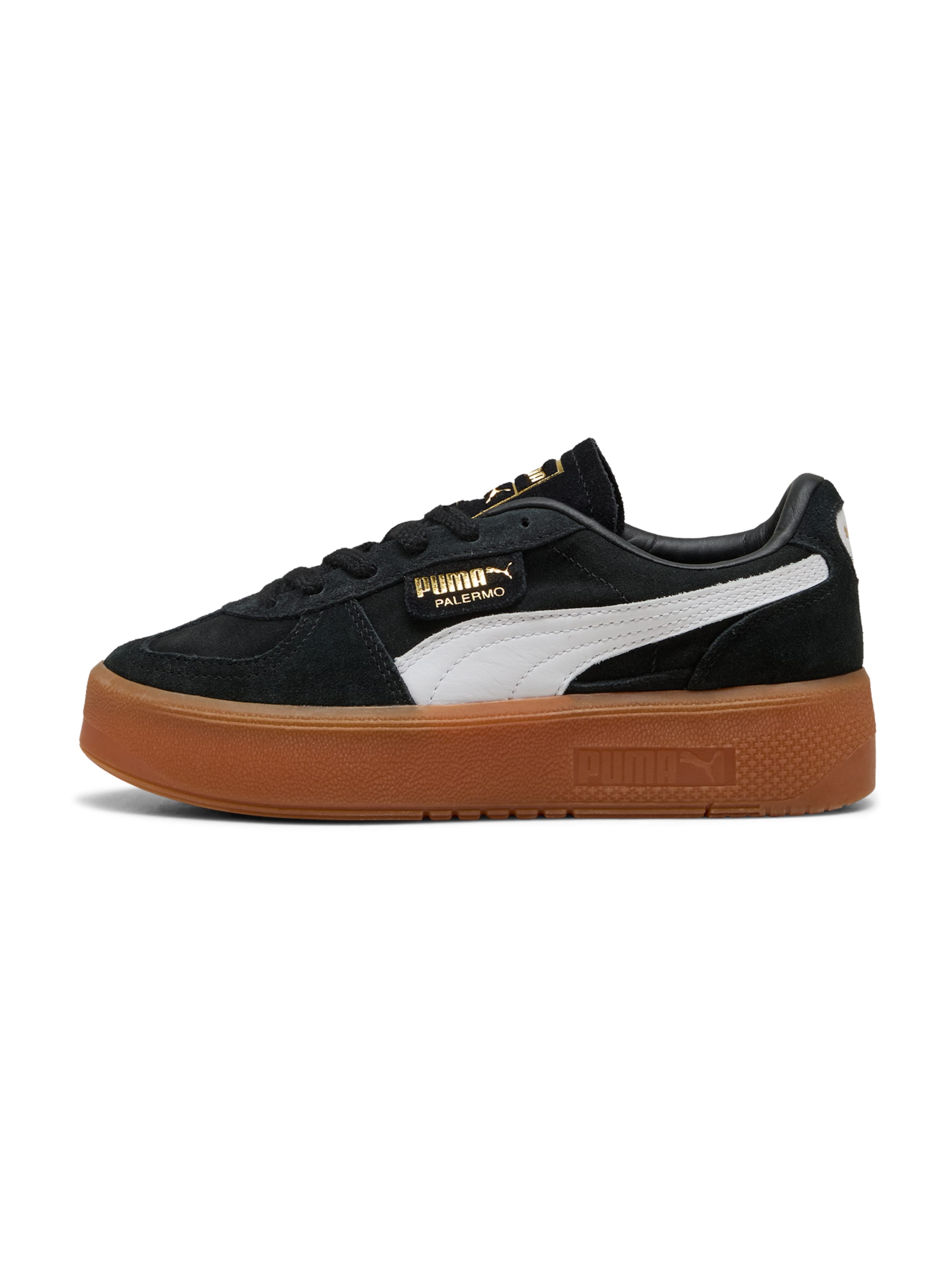 PUMA Baskets basses 'Palermo Elevata' en or / noir / blanc, Vue avec produit