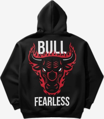 Kleidermafia Collegepaita 'Oversize Bull Fearless Hoodie - Black and Red' värissä musta: etupuoli