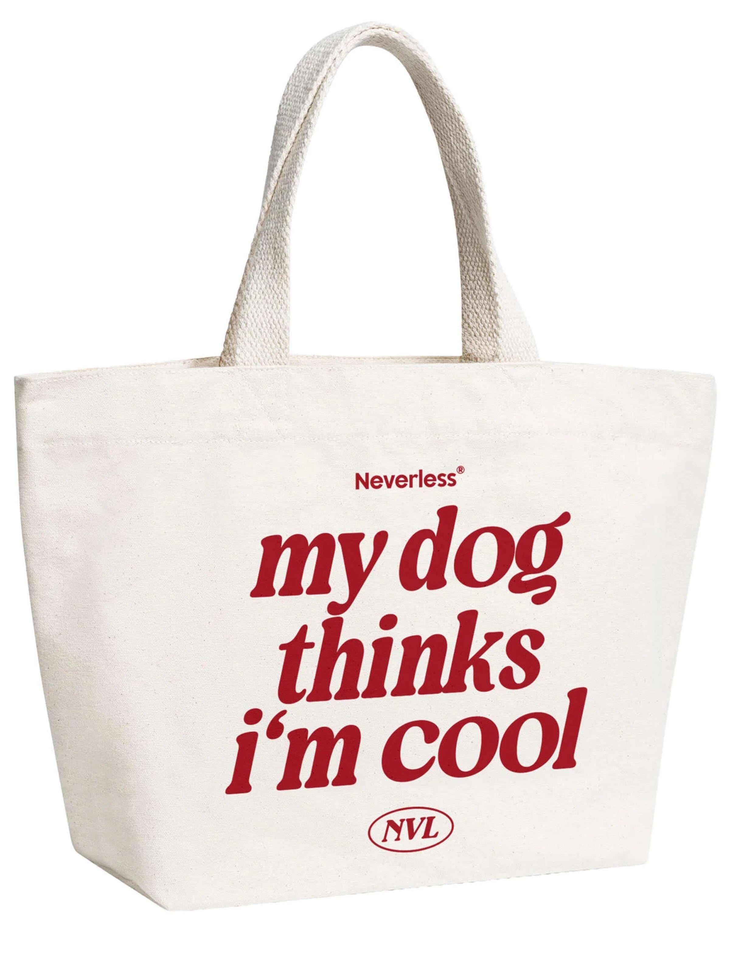 Neverless Beach Bag 'My dog thinks' in Beige: front