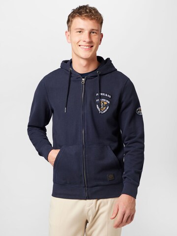 Petrol Industries Zip-Up Hoodie in Blue: front