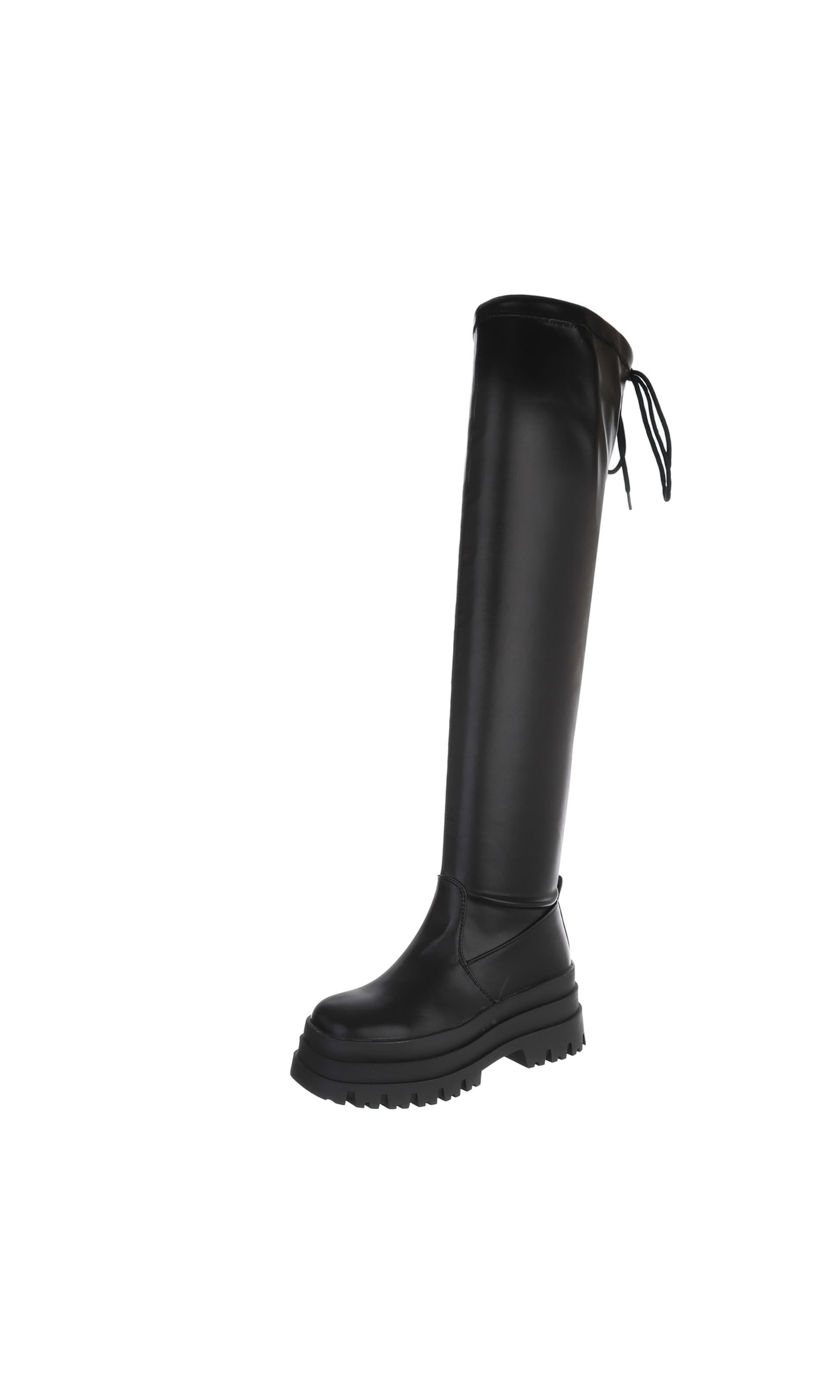 Ital-Design Overknees in Schwarz: Vorderseite