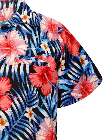 King Kameha Regular fit Button Up Shirt 'Tropical Hibiscus' in Blue