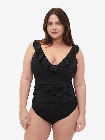 Swim by Zizzi Bustier Badpak 'Skitrin' in Zwart: voorkant