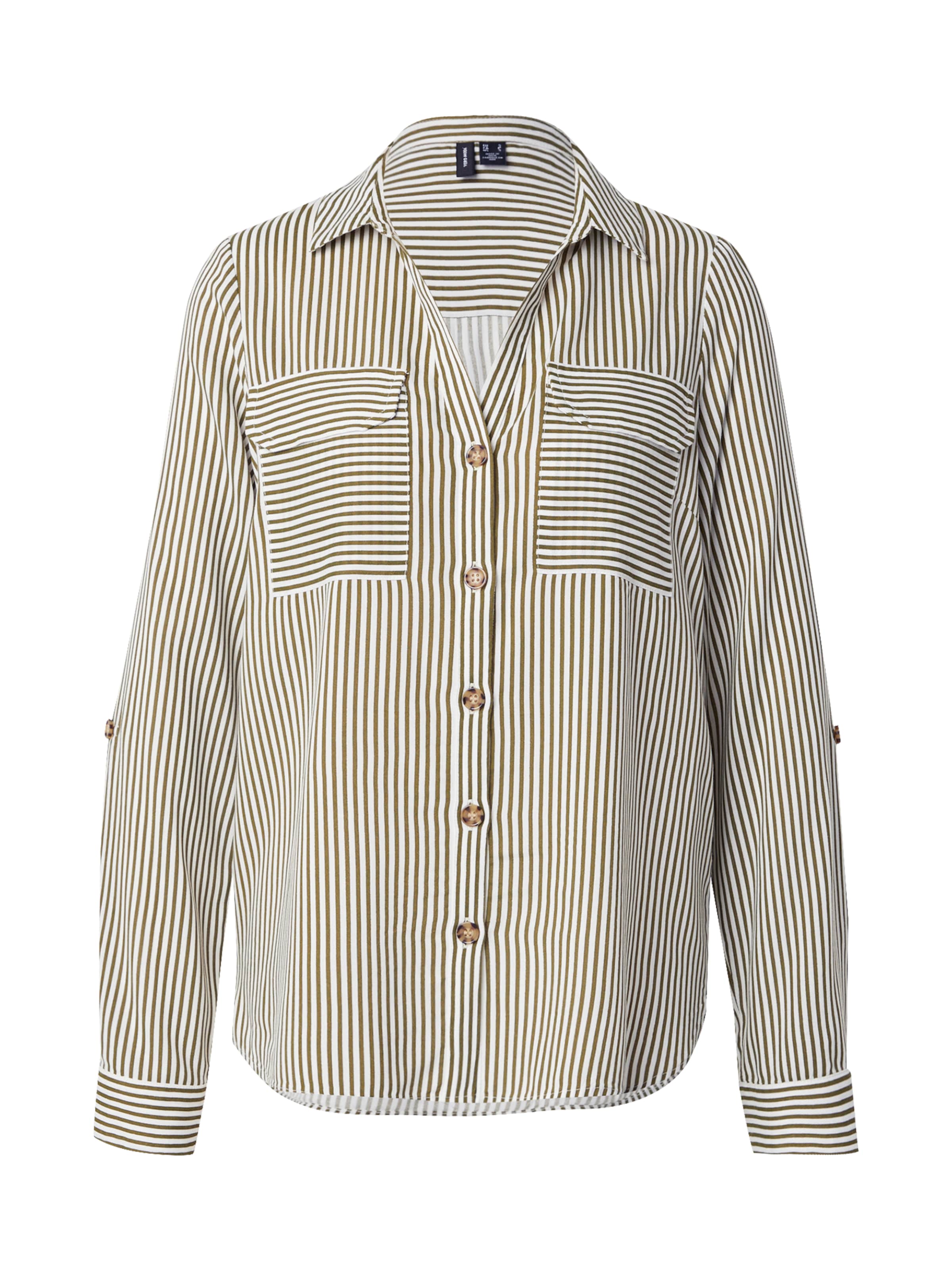 VERO MODA Bluse 'BUMPY' i oliven / hvid, Produktvisning