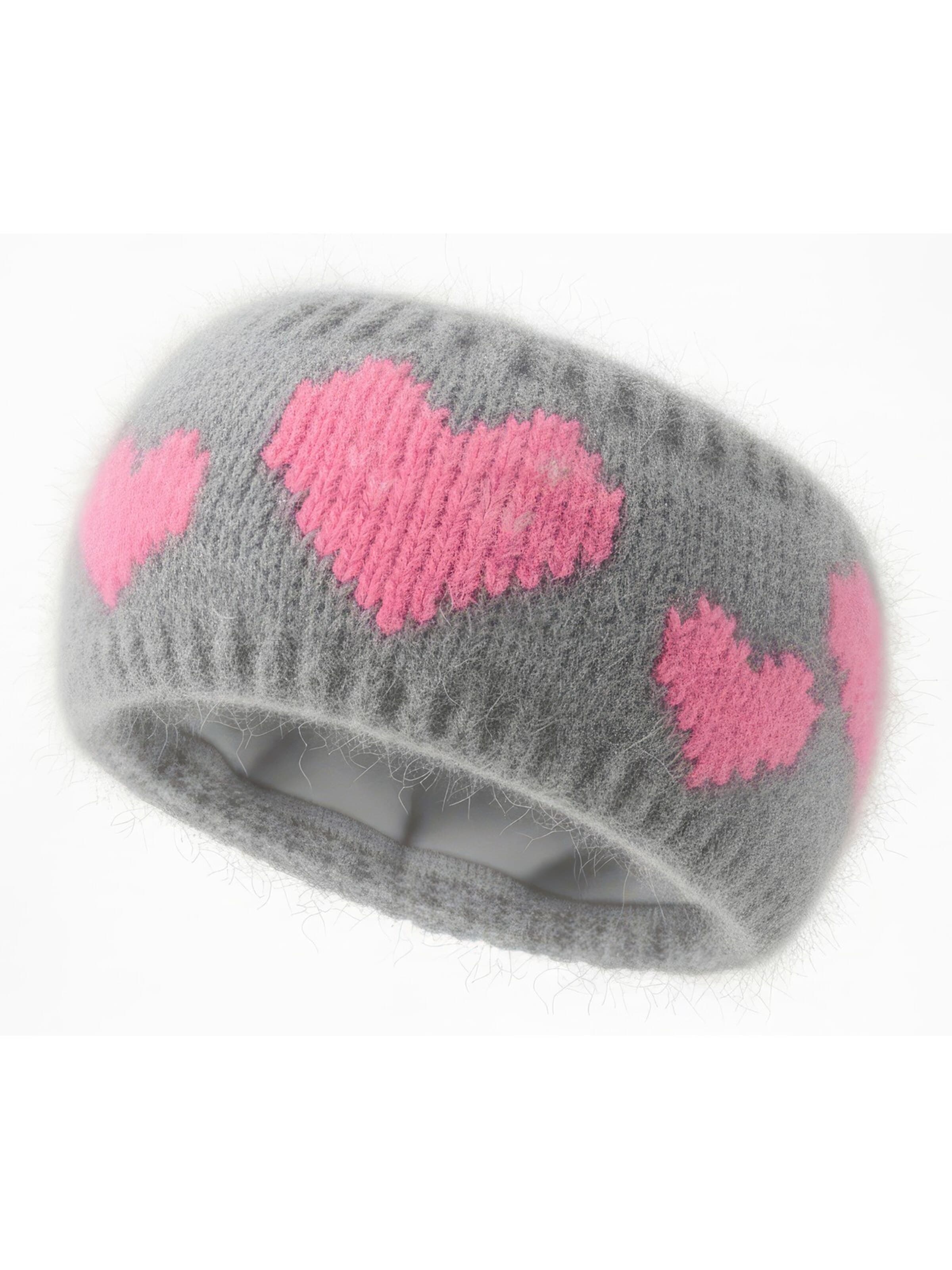 styleBREAKER Headband 'Strick Stirnband mit Herz Muster' in Grey: front