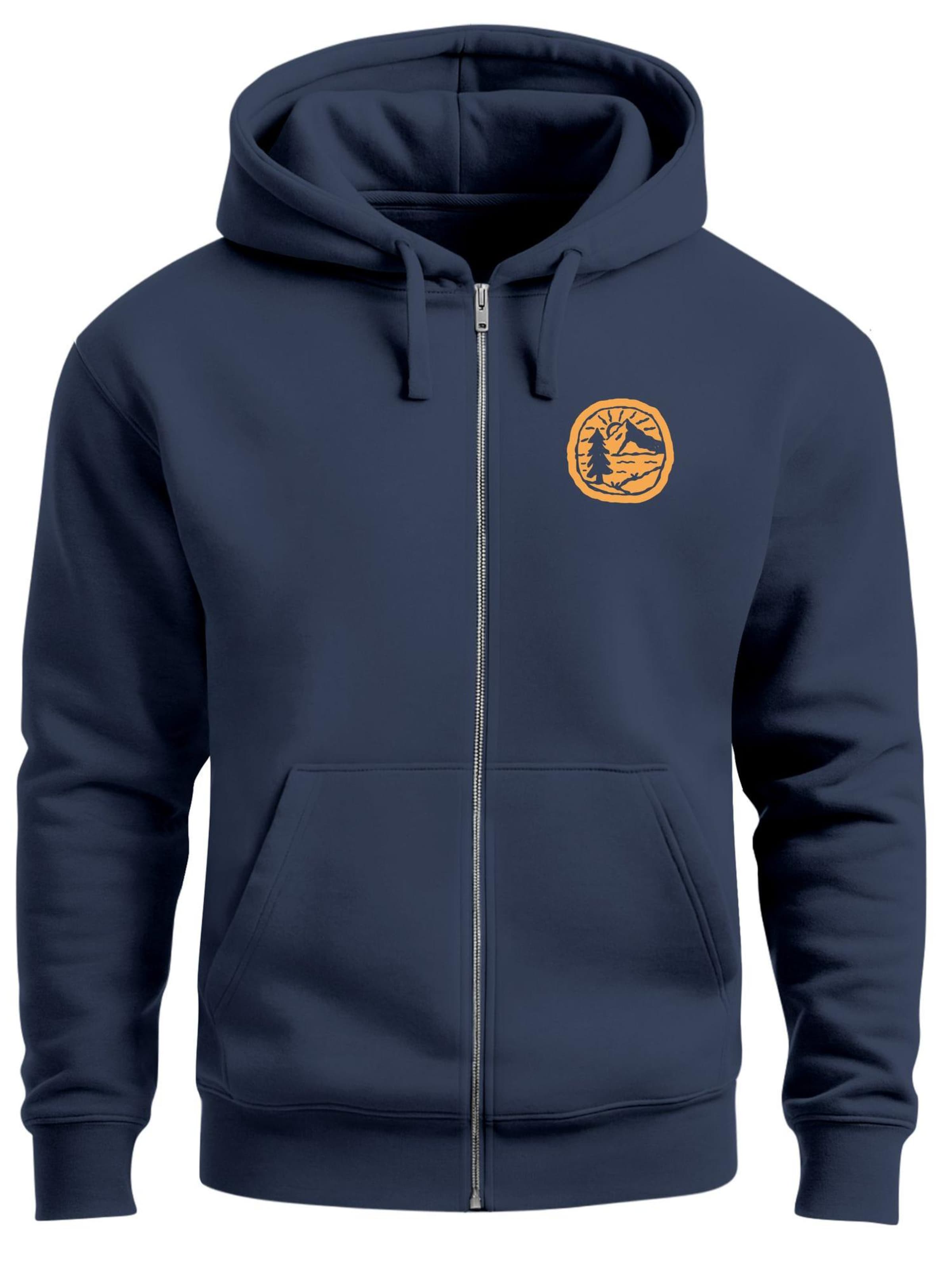 Neverless Zip-Up Hoodie 'Landschaft Badge' in Blue: front
