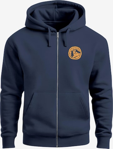 Neverless Sweatjacke 'Landschaft Badge' in Blau: Vorderseite