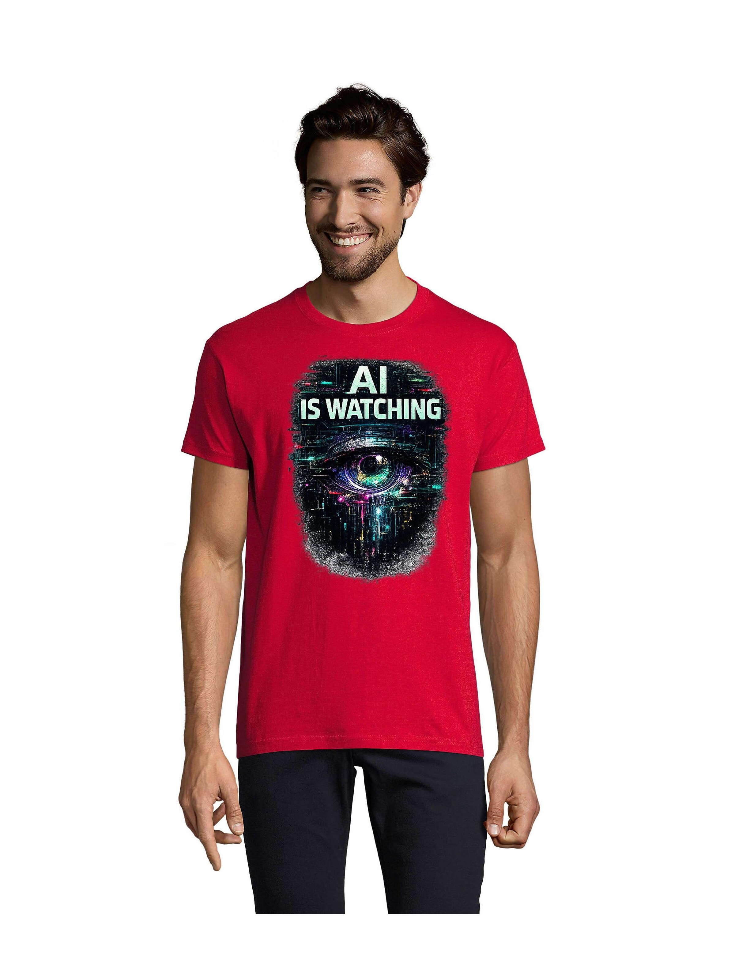 Blondie & Brownie Shirt 'AI is Watching'‌‌‌‌‌‌‌ in 5XL in rot, Produktansicht