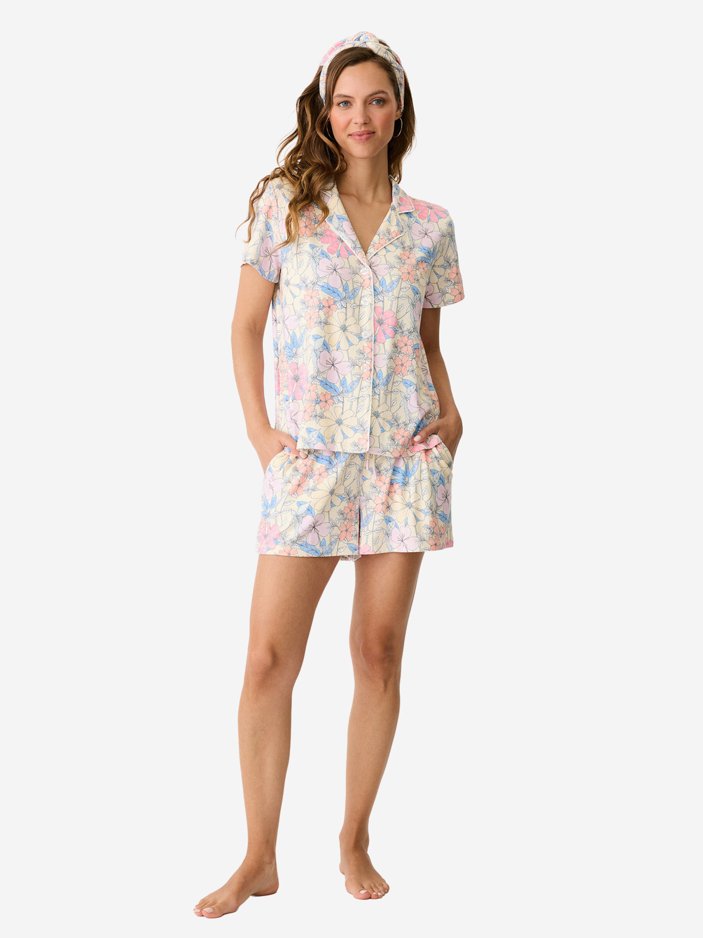 PJ Salvage Korte pyjama 'Garden Dream' in Geel: voorkant