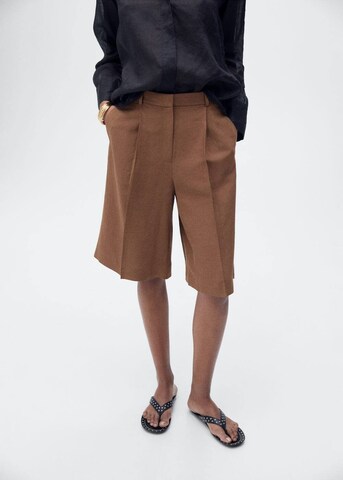 MANGO Wide leg Pleat-Front Pants 'Argelia' in Brown: front