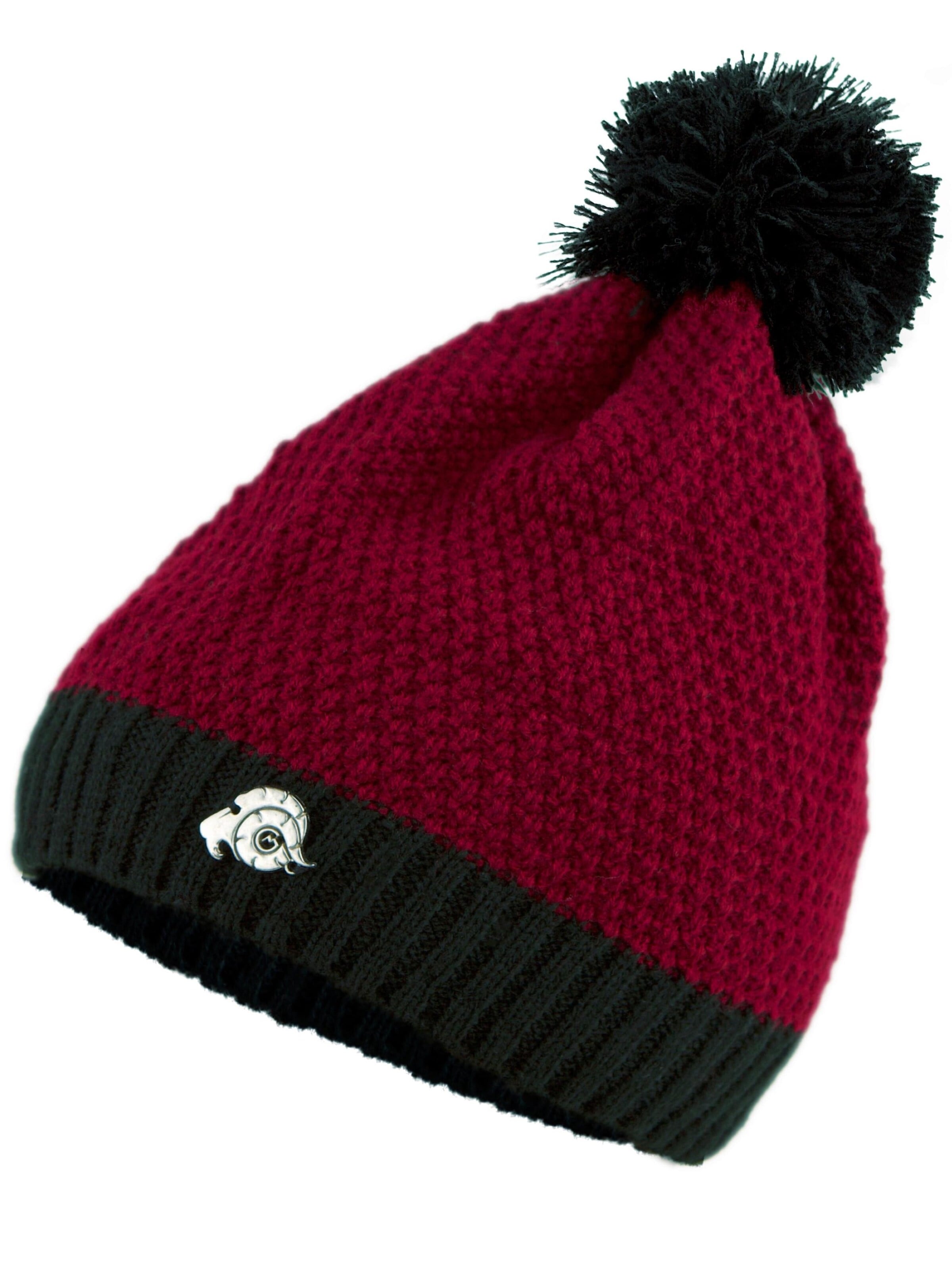 Guggen Mountain Beanie 'Mütze K119 Wintermütze mit Bommel und Fleecefutter' in Black: front