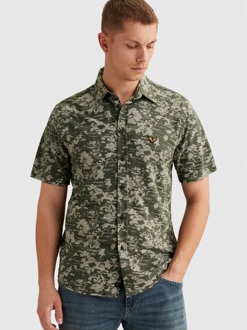 PME Legend Regular fit Overhemd 'Shirt in jersey piqué with allover print' in Groen: voorkant