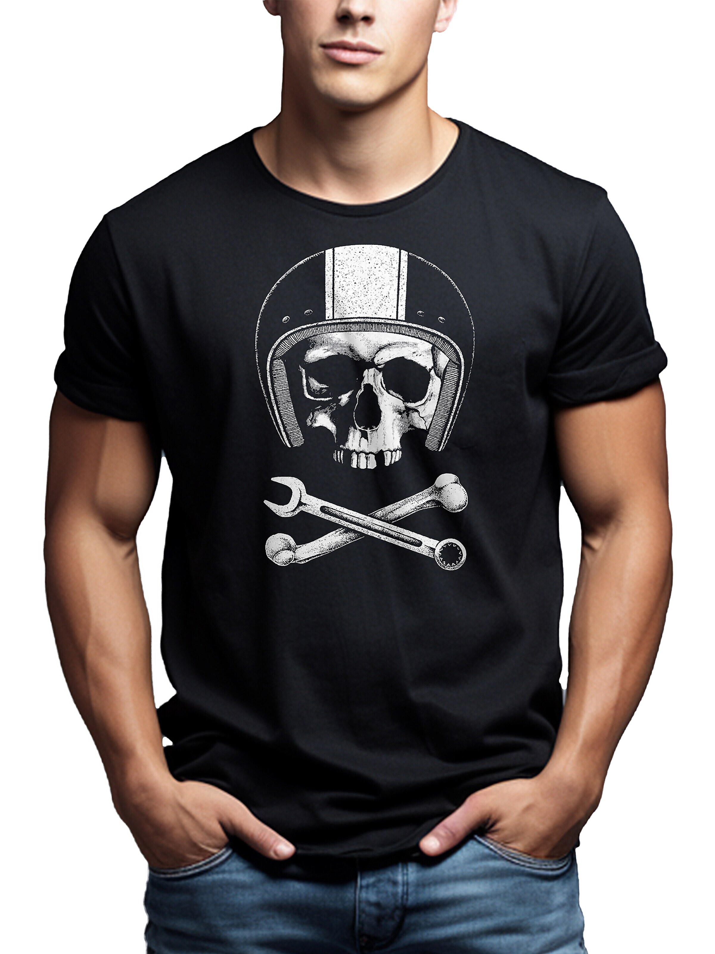 MAKAYA Shirt 'Mechanic Skull' in Black