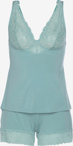 LASCANA Korte pyjama 'Summer Lace' in Groen: voorkant