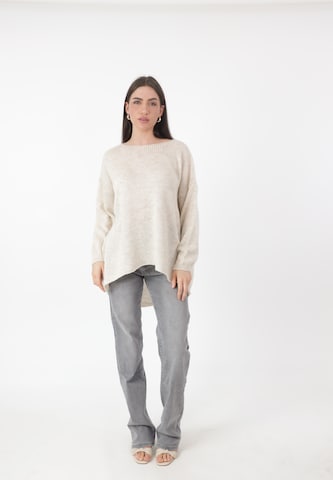 Elara - Jersey talla grande en beige: frente