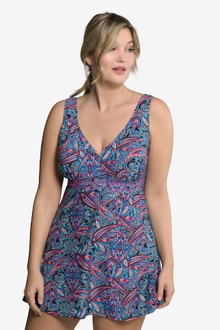 Ulla Popken Triangle Swimsuit Dress in Mixed colors: front