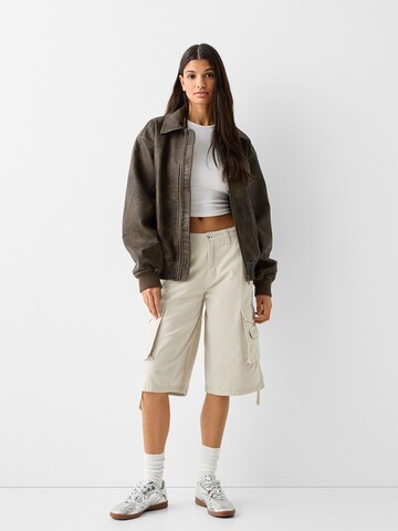 Bershka Wide leg Cargo trousers in Beige