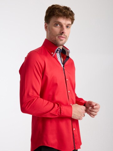 Slim fit Camicia 'Marco Polo Iconic Satin Man Shirt White' di 7Camicie in rosso