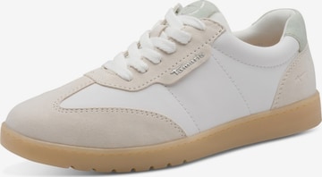 Baskets basses 'Tamaris Comfort Sneaker - Weiß / Hellbrau Leder/Synthetik' Tamaris Wide Fit en blanc : devant