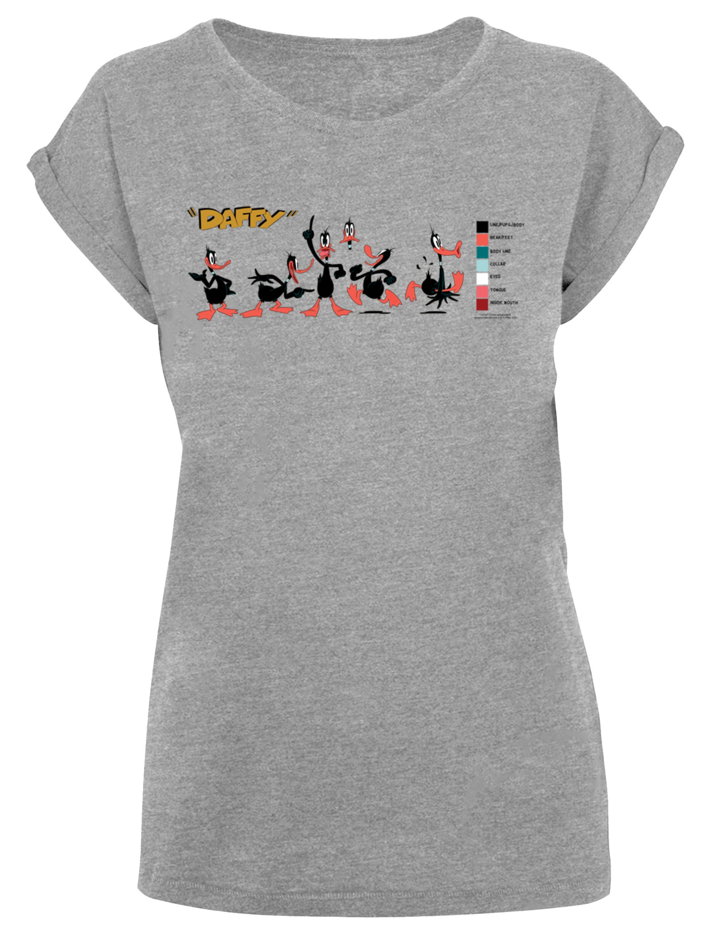 F4NT4STIC Shirt 'Looney Tunes Daffy Duck Colour Code' in Grijs: voorkant