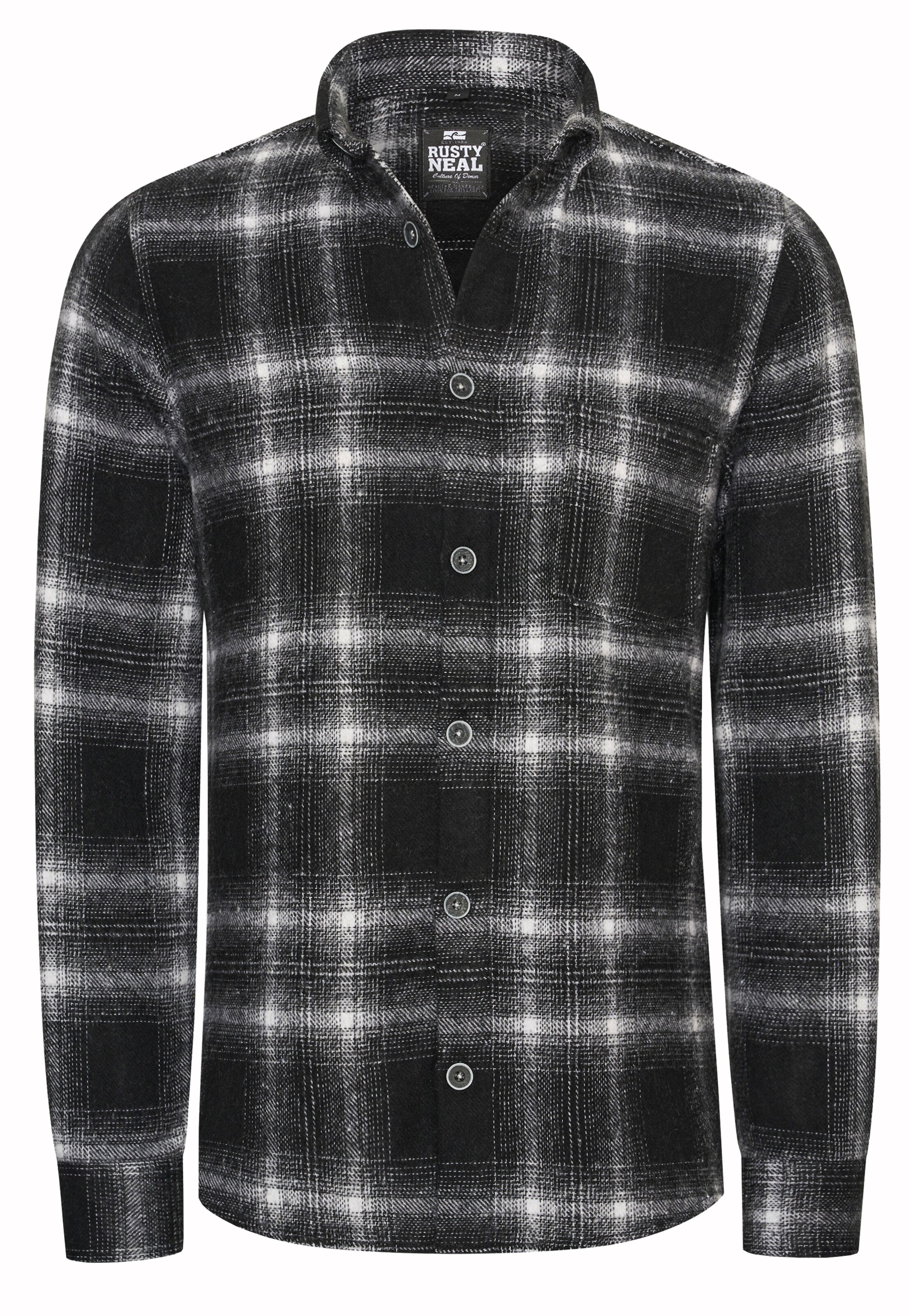 Rusty Neal Slim Fit Hemd in Schwarz: Vorderseite