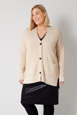 Sara Lindholm Gebreid vest in Beige: voorkant