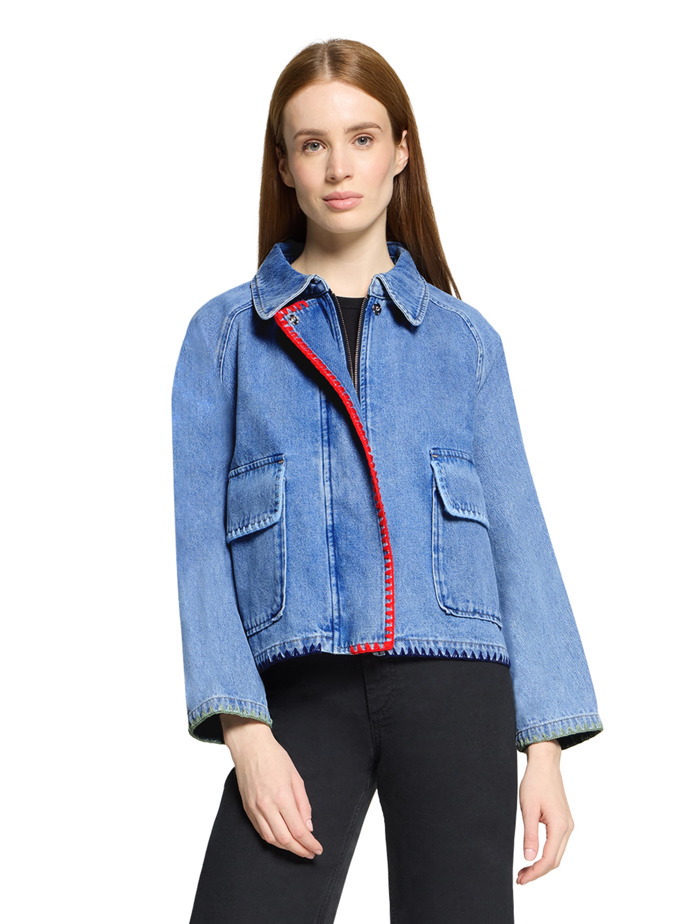 Amber & June Between-Season Jacket in Blue: front
