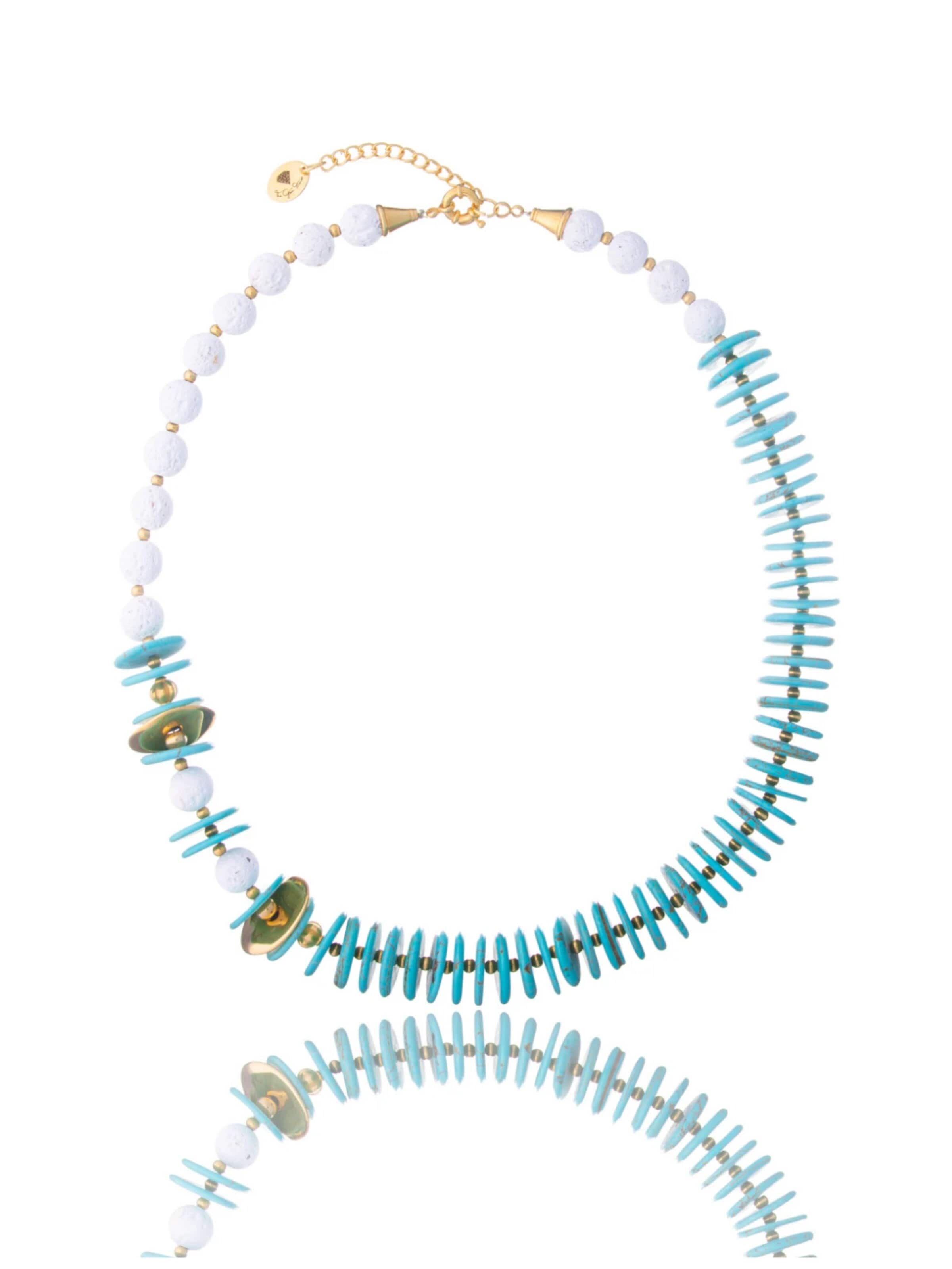 THE GEM STORIES JEWELRY Halsband 'Turquoise Rondelle and Lava Necklace' i blå: framsida
