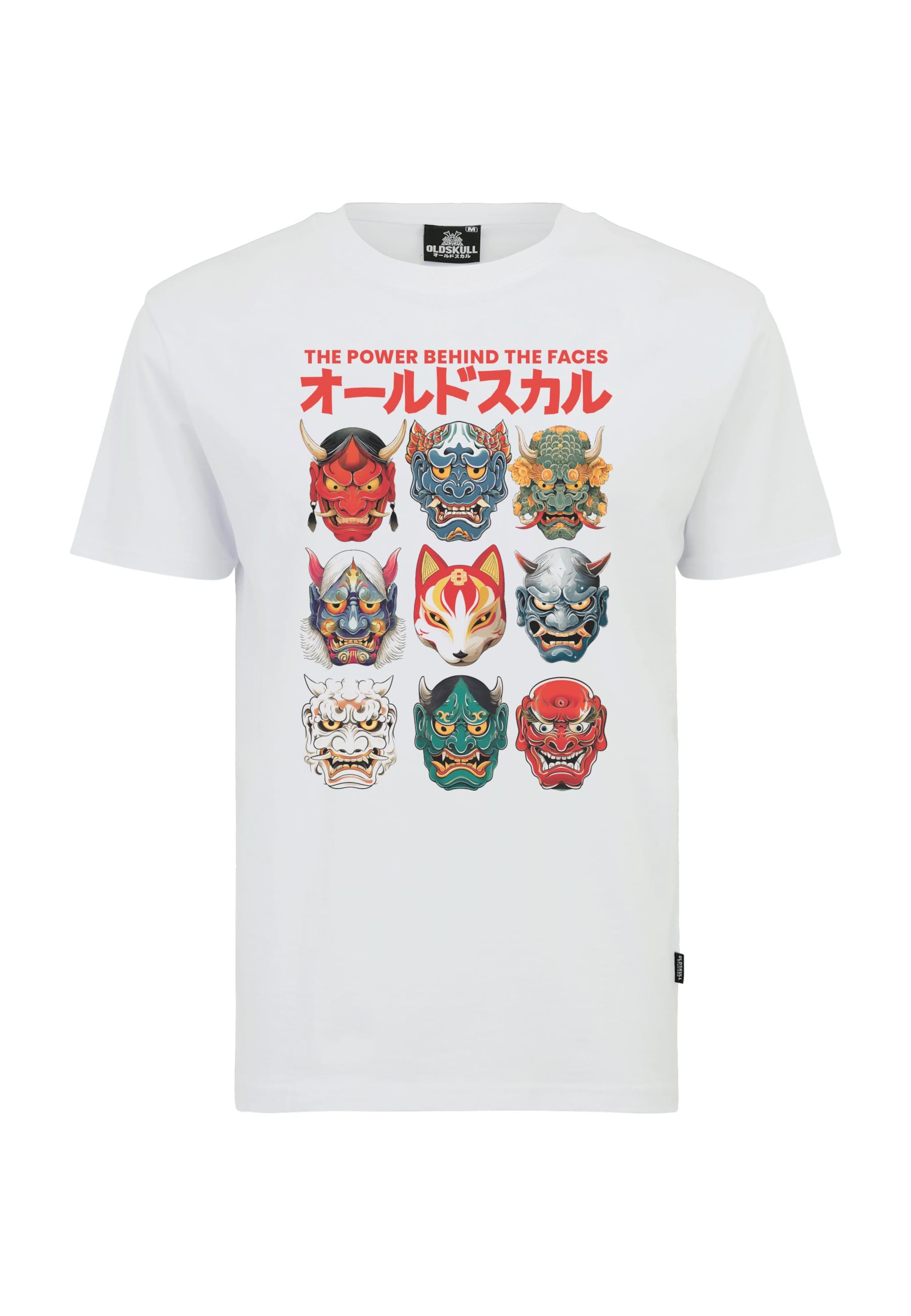 T-Shirt 'Asian Iconic Japanese Masks Graphic' Oldskull en blanc : devant
