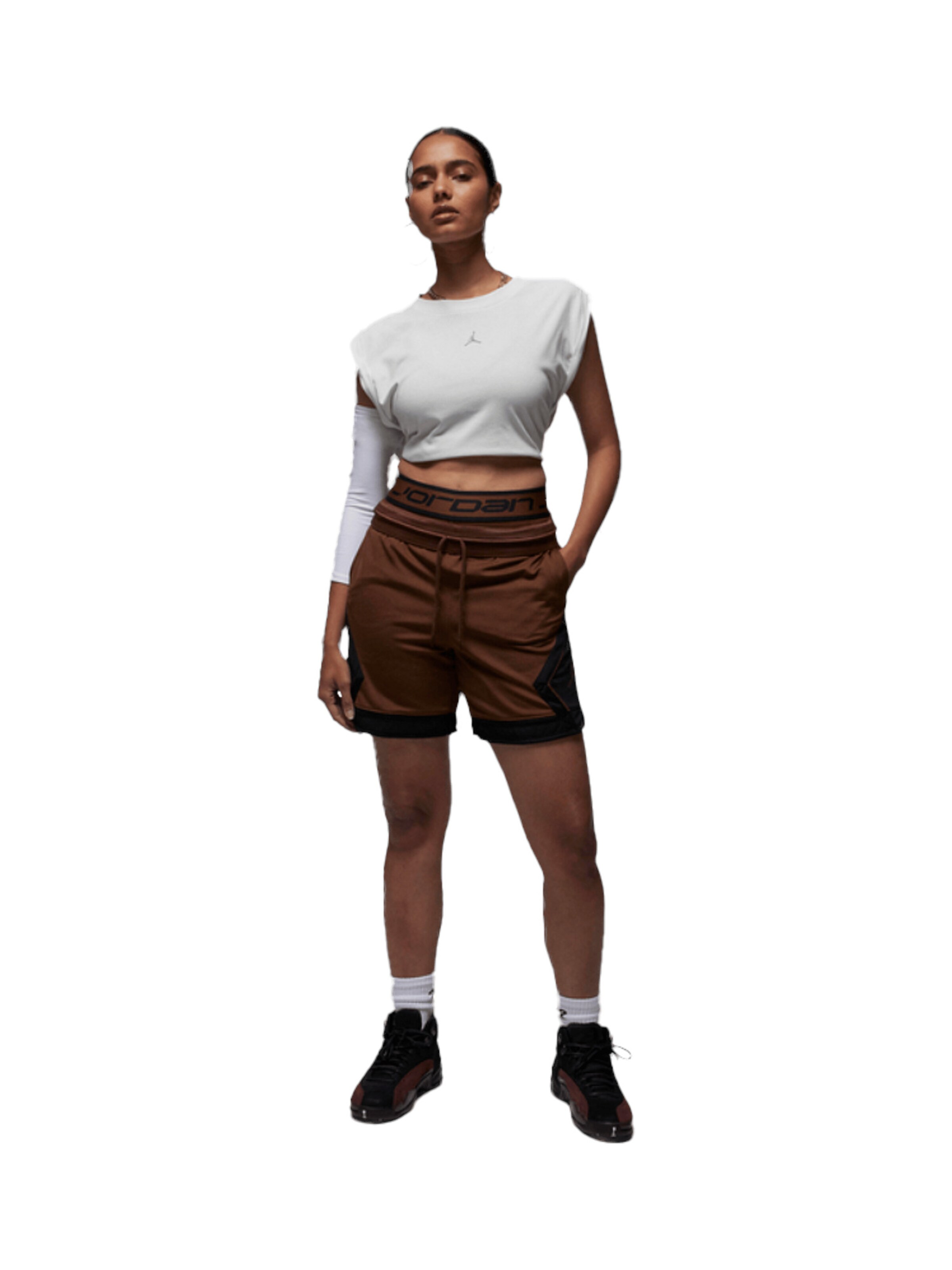 Jordan Skinny Workout Pants in Brown: front