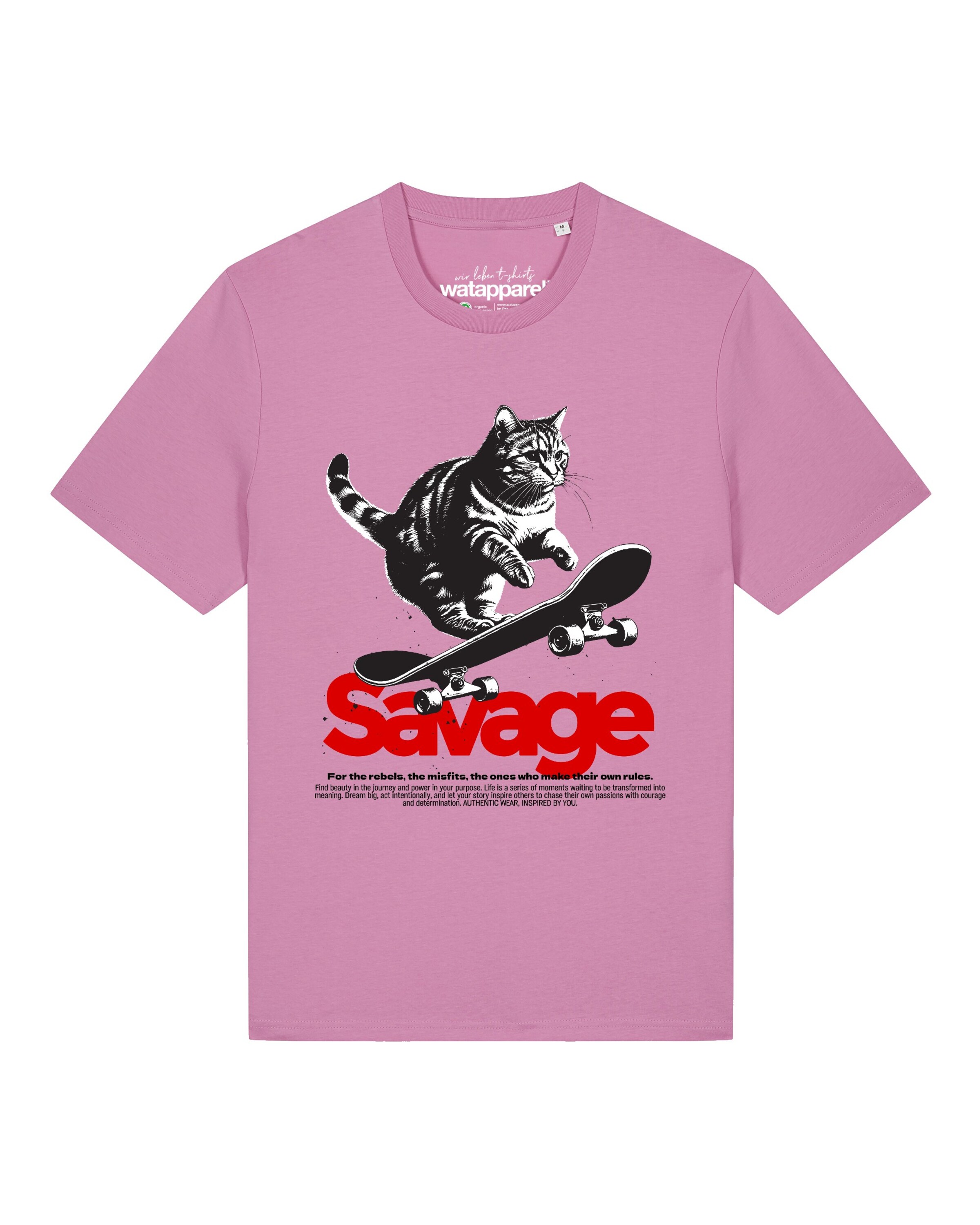 T-Shirt 'Savage Cat' Watapparel en rose : devant