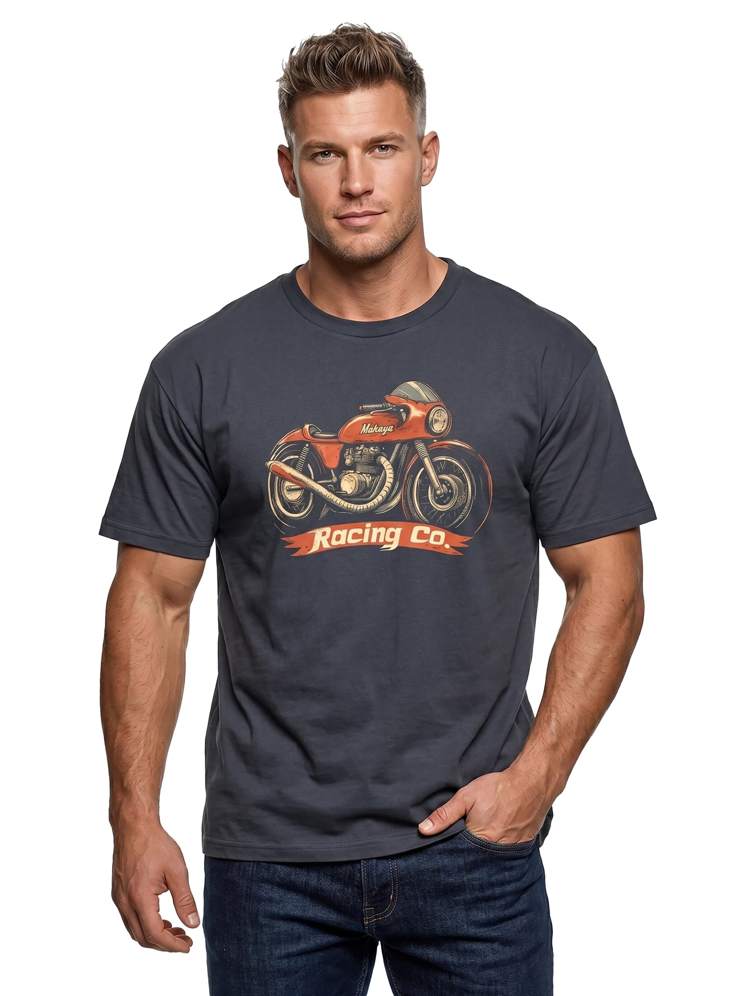 MAKAYA Shirt 'Racing Co' in Grey