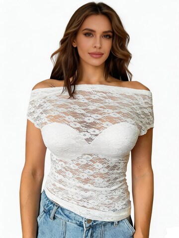 KoJooin Top 'Damen Oberteil Rundhals Print Kurzarm Drop Shoulder Oversize Freizeit T-Shirt' w kolorze biały: przód