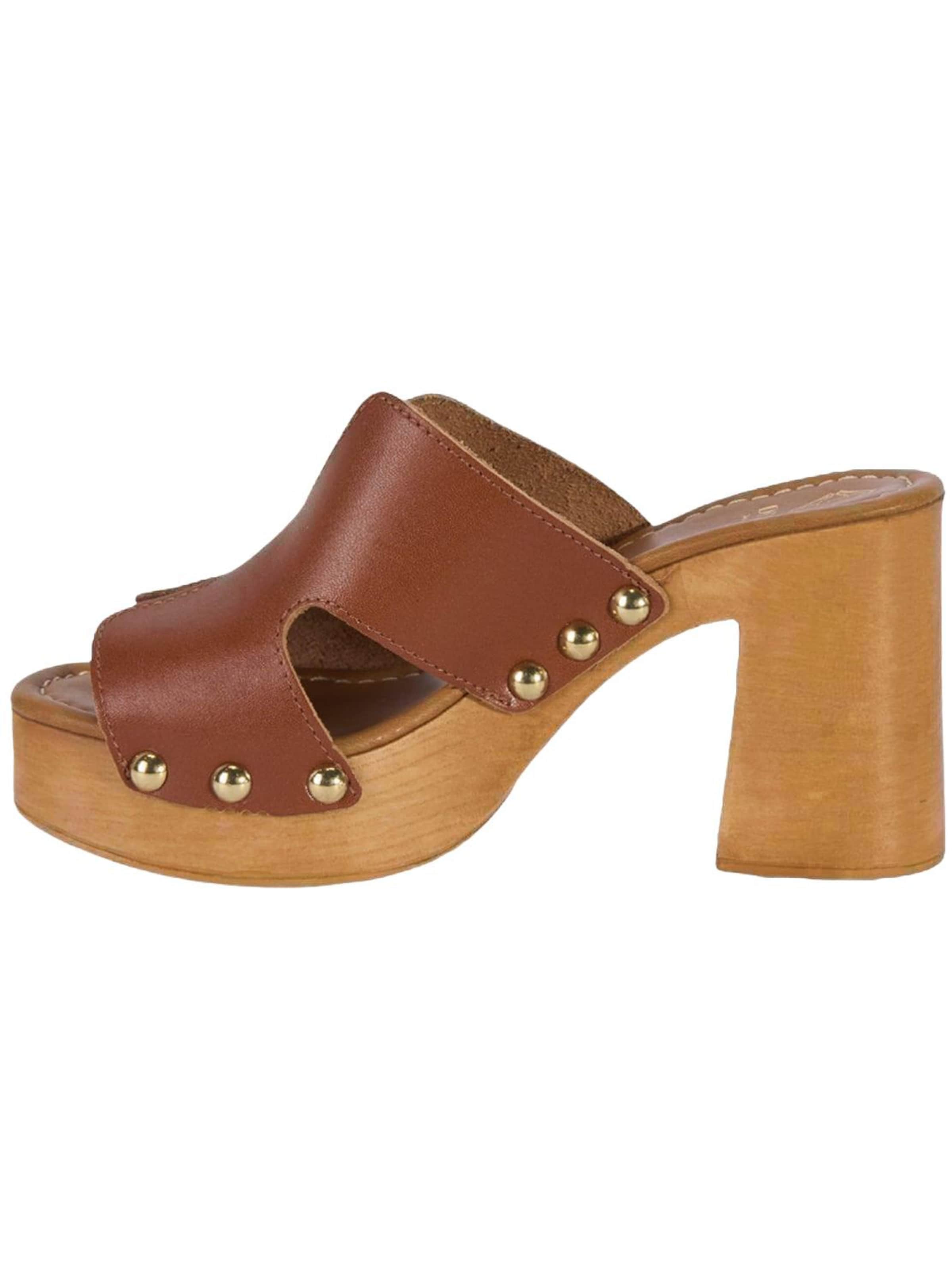 Desa - Zapatillas de casa 'DESA Damen-Plateausandalen aus Leder mit Nietendetail' en marrón