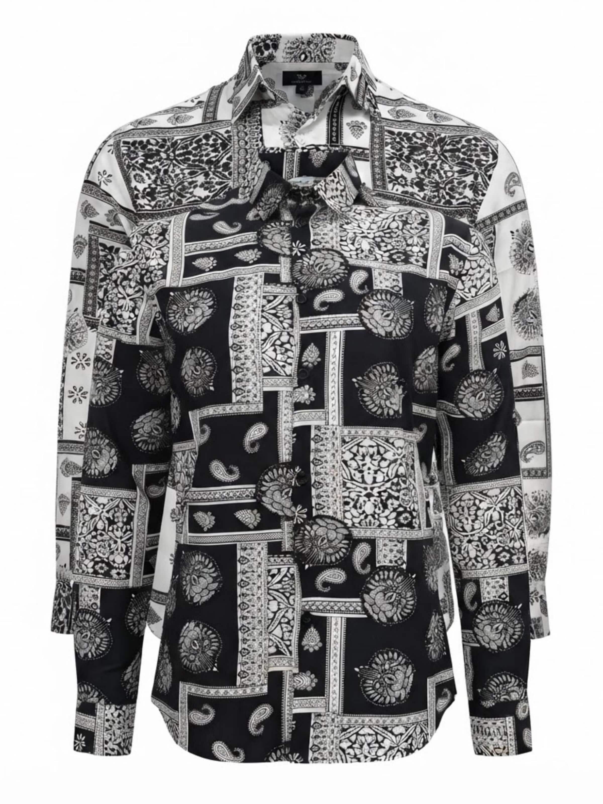 Coupe regular Chemise 'Viscos floral pattern 2pc' Radwa en noir : devant