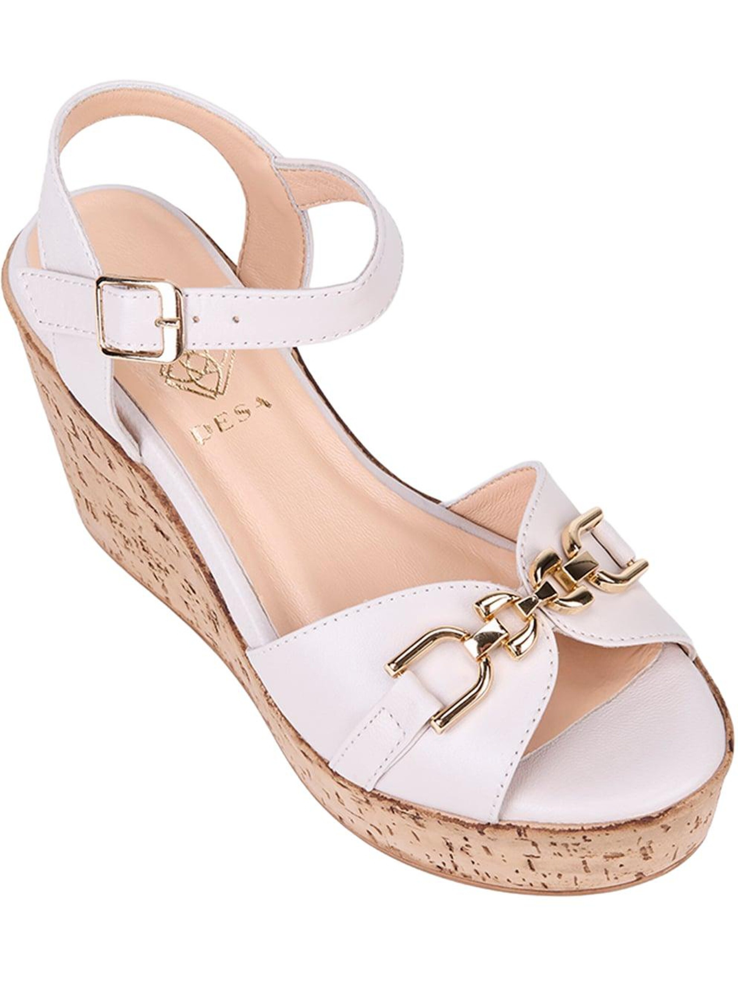 Desa Zehentrenner 'DESA Damen-Keilsandalen aus Leder mit goldenen Details'‌‌‌ in Beige