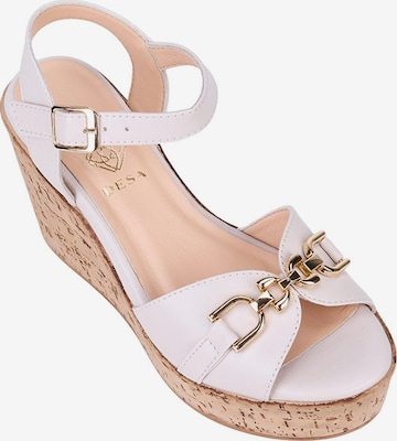 Desa - Sandalias de dedo 'DESA Damen-Keilsandalen aus Leder mit goldenen Details' en beige: frente