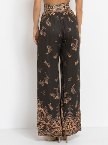 JIORO Wide leg Pants 'GOLDEN STRIPES' in Black