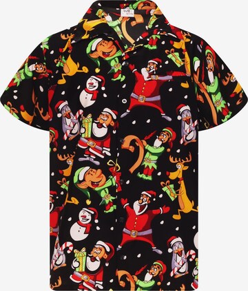 Regular fit Camicia 'Christmas Written Santa' di King Kameha in nero: frontale