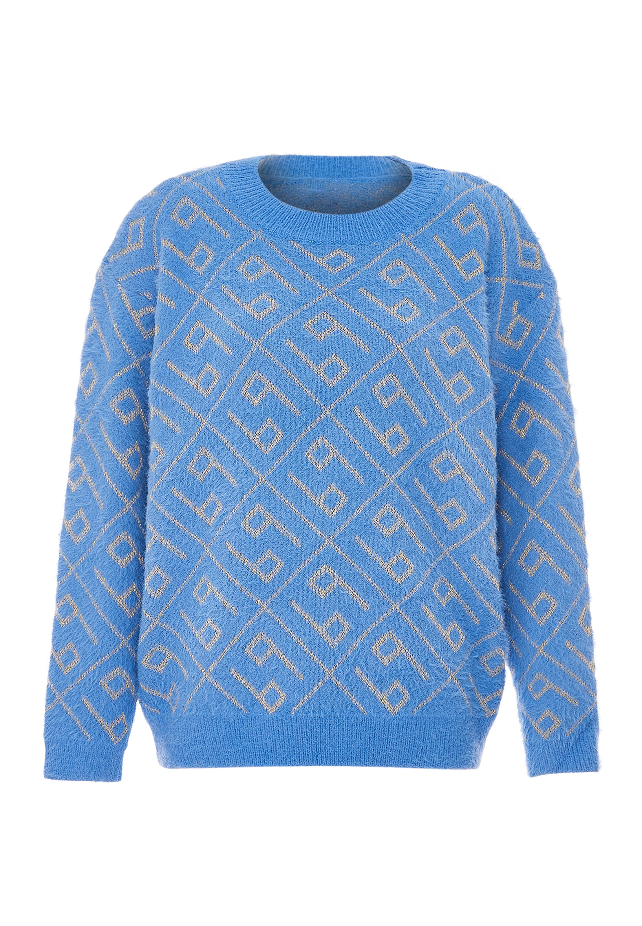 Pulover de la ebeeza pe albastru: față