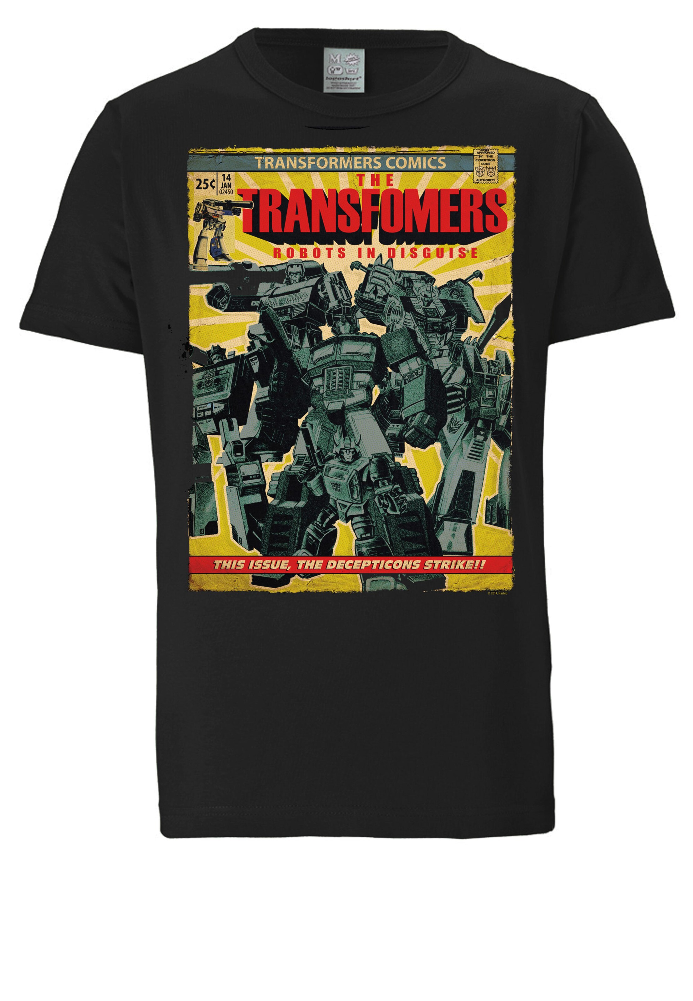 LOGOSHIRT Shirt 'Transformers - Robots' in Black: front