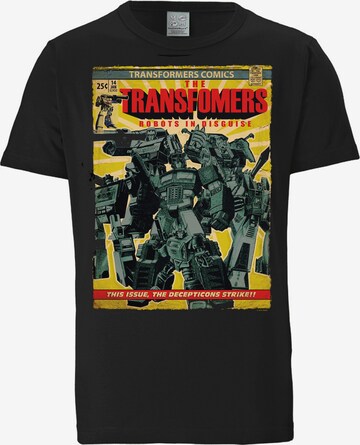 LOGOSHIRT Shirt 'Transformers - Robots' in Black: front